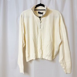 Brunette The Label Half-Zip Ribbed Knit Popover Sweater Cream L/XL NWT